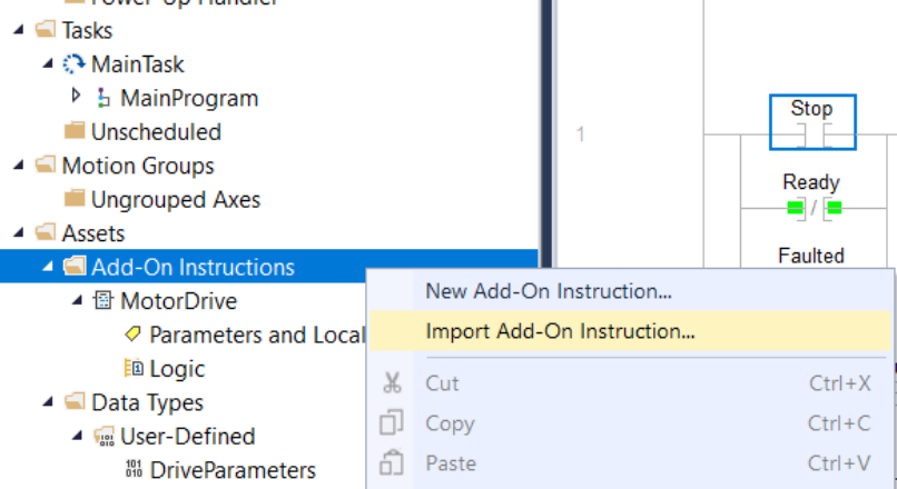 Importing an Add-On Instruction Definition
